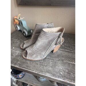 Paul Green Cayanne Peep Toe Bootie Boot Heel Smoke Brushed Metallic 6.5 US